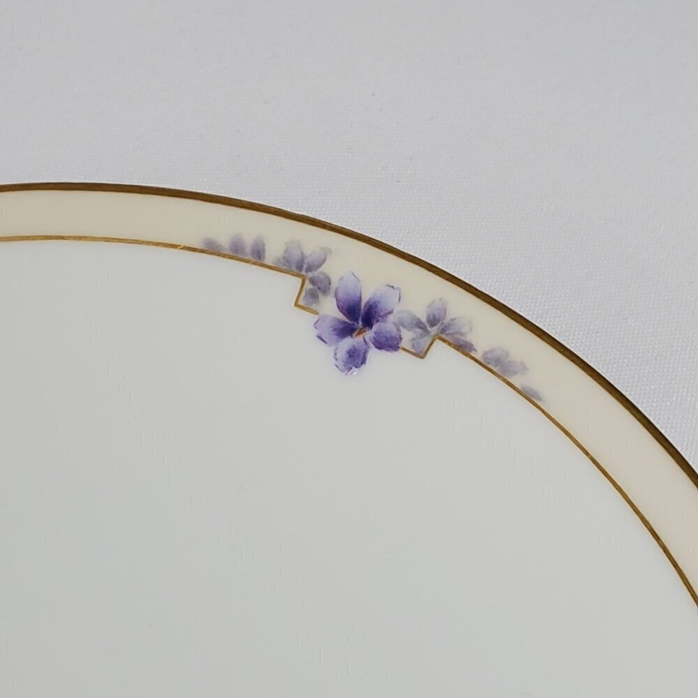 Antique Lucin Dwiht 1913 Porcelain Dinner Plate With Violet Floral & Gold Trim - Picture 9 of 11